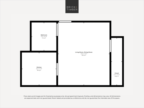 Floor plan for studio, 1 bath, 387 sqft